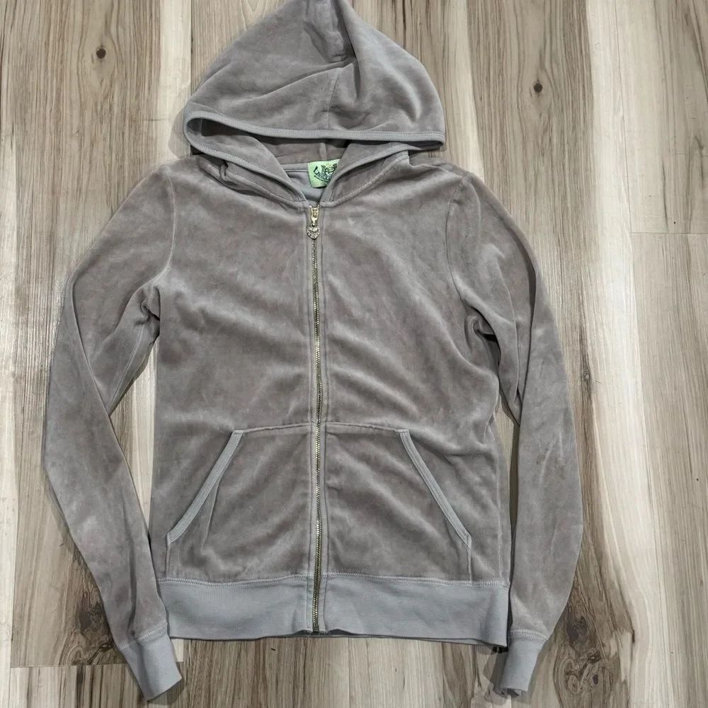 Juicy Couture Y2K Tan Velour Zip Up Hoodie Sweatshirt Women’s Large